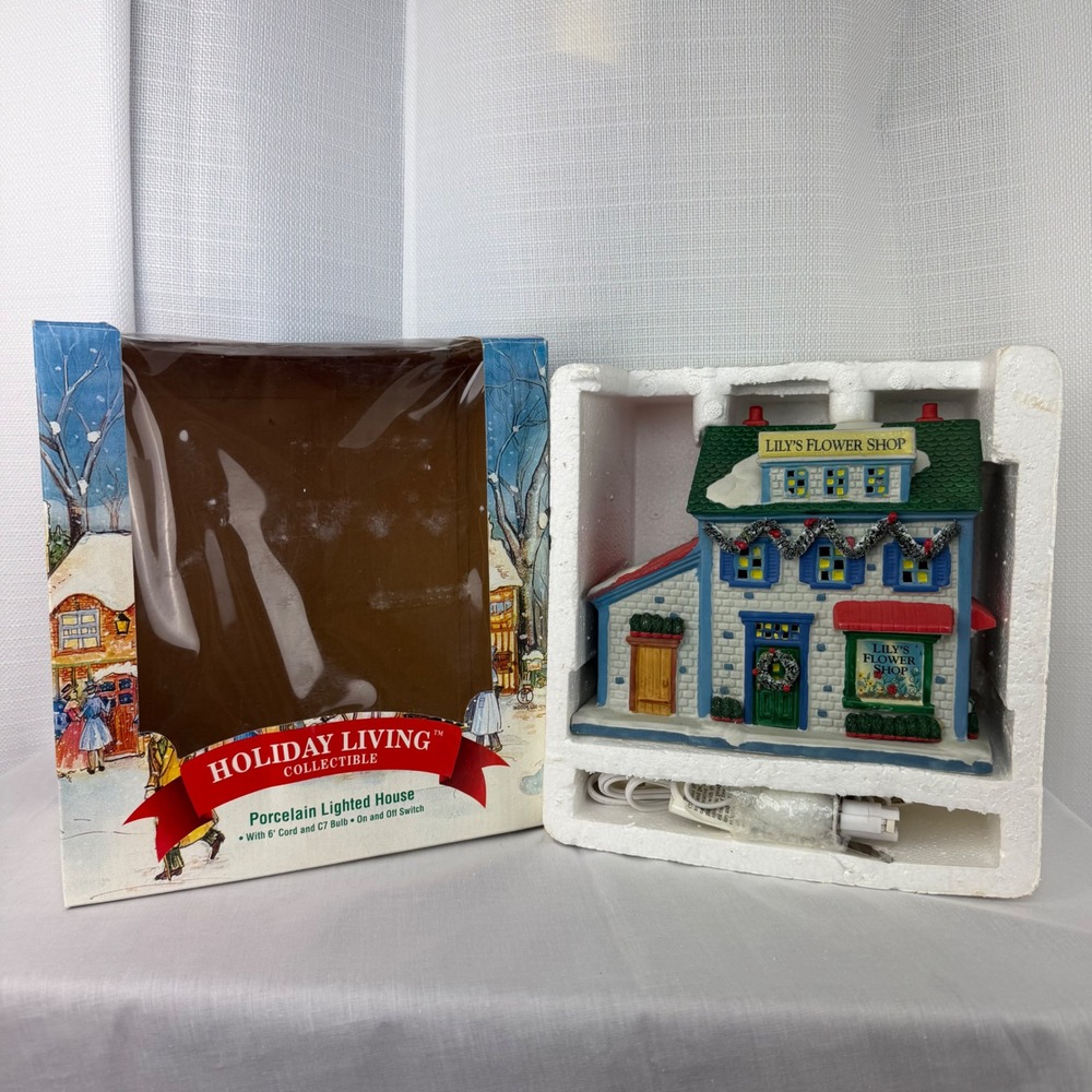 VTG Holiday Living Lily's Flower Shop Porcelain Lighted House Christmas Village